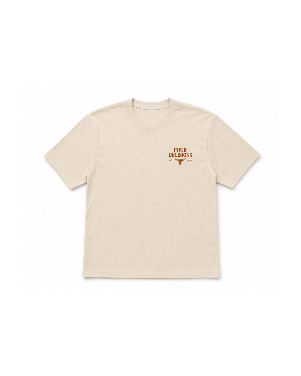 Boots at the Bar Tee - front view with small Pour Decisions chest logo