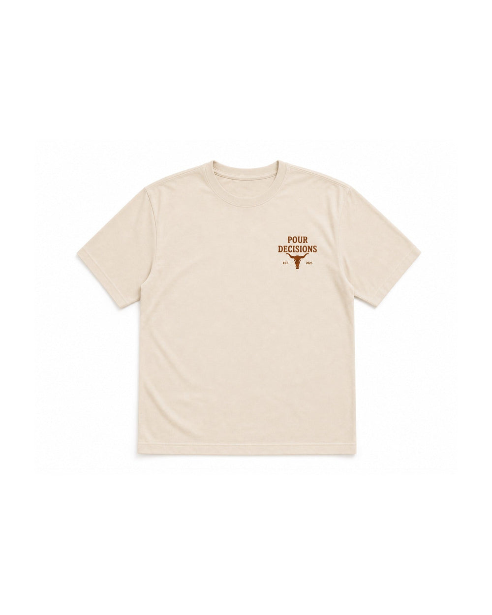 Bad Ideas Tee - front view with small Pour Decisions chest logo